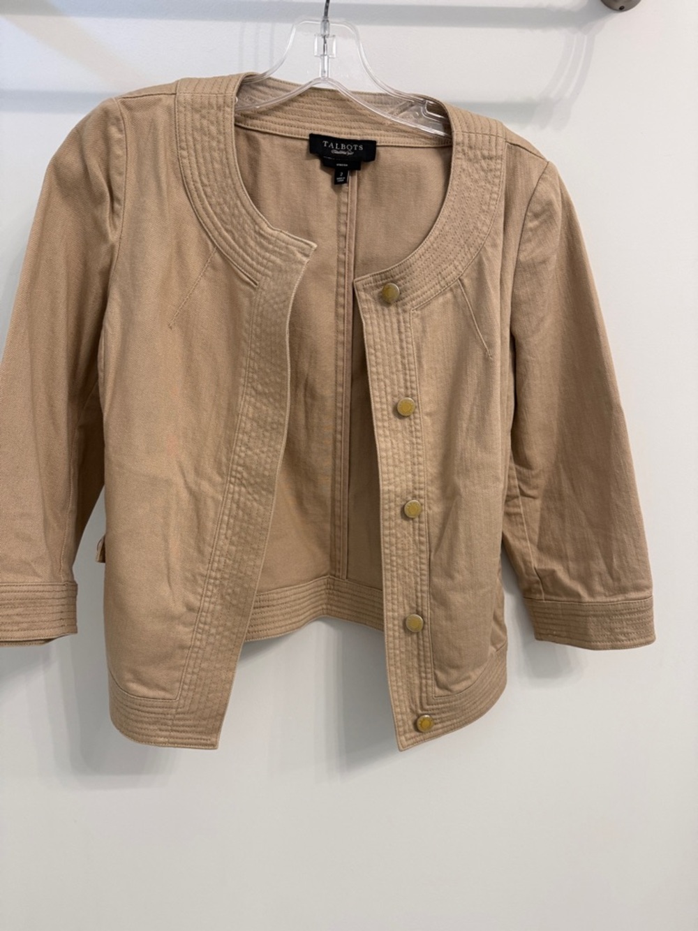 Talbots Beige Collarless Cotton-Blend Jacket